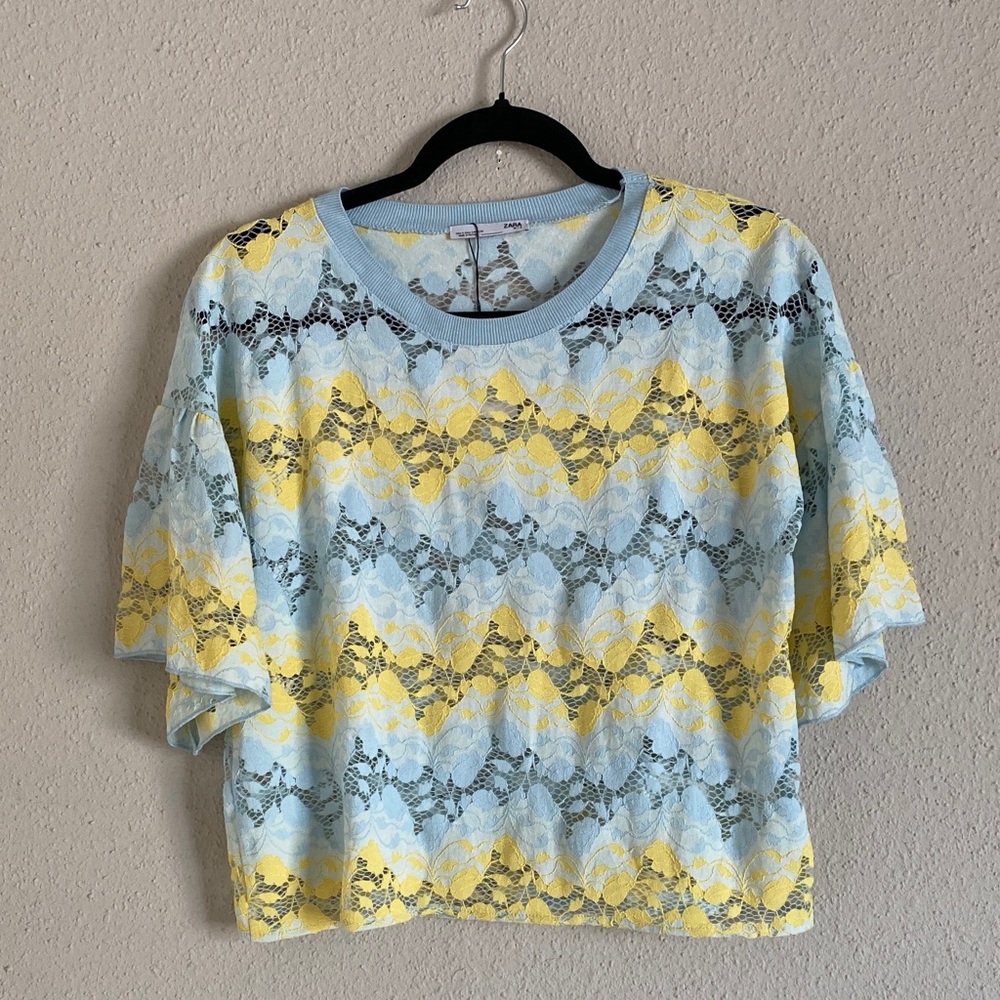 Zara Yellow and Blue Lace Blouse